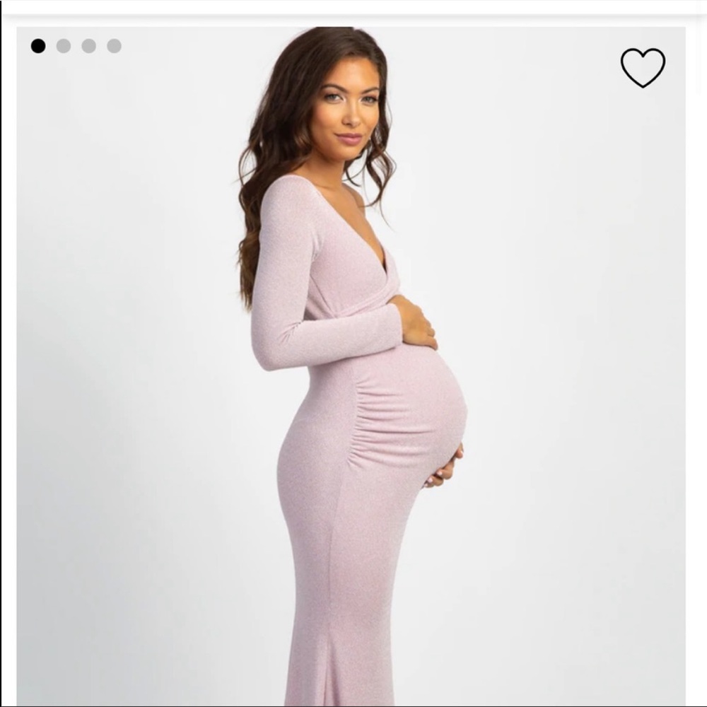 PinkBlush Pink Metallic Off Shoulder Long Sleeve
Wrap Maternity Dress